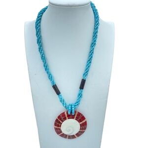 Beach Jewelry/Triple Strand/ White Sea Shell/ turquoise